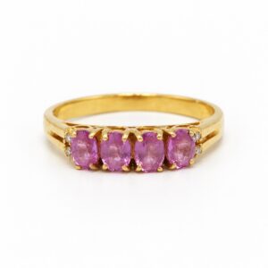 Demi-Alliance - Or, Diamants & Saphirs roses